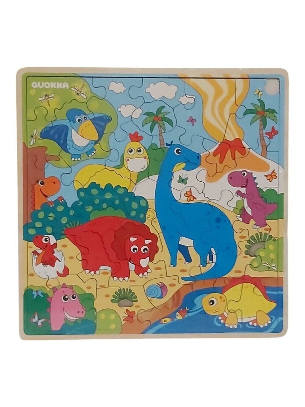 QUOKKA Wooden Dino Puzzle for Kids Ages 6-8 – 28-Piece Educational Toy